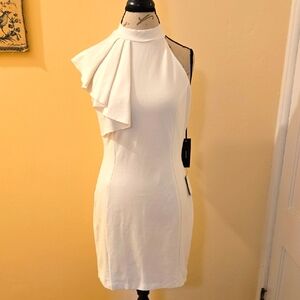 NWT winter white fitted knit one shoulder sleeved dress Sz XL